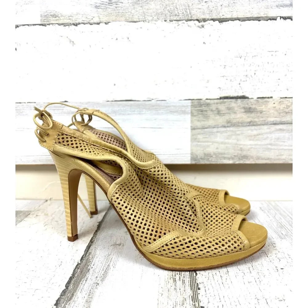 J. Crew Womens 8.5 Golden Tan Open-Toe Slingback Cutout Tie Dress Heels NEW